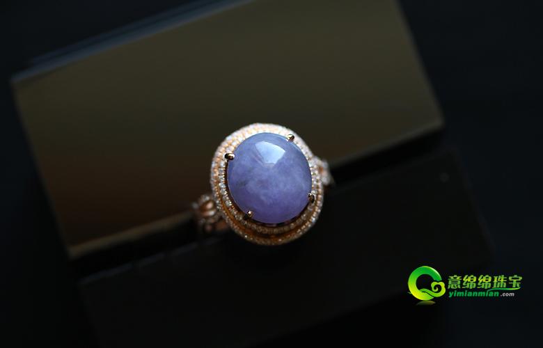 缅甸豆种天然紫罗兰翡翠A货18K玫瑰金钻石玉