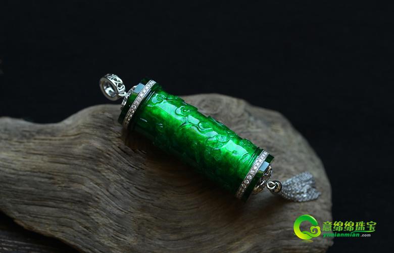 老坑玻璃种帝王绿翡翠a货玉镶金钻翎管挂件 - 翡翠鉴赏-意绵绵珠宝-专业翡翠鉴定,翡翠销售批发的第一翡翠品牌