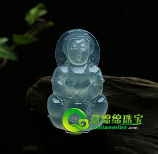 缅甸老坑冰玻璃种天然翡翠A货玉观音挂件-出入平安