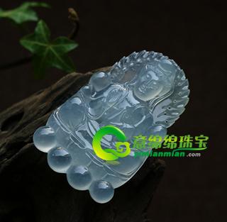 天然翡翠A货老坑冰种荧光翡翠玉观音挂件-出入平安