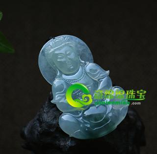 天然翡翠A货老坑冰种飘花翡翠玉观音挂件-出入平安