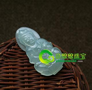 老坑冰种翡翠玉观音挂件