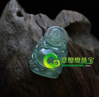 缅甸老坑玻璃种天然晴水绿翡翠A货玉弥勒佛挂件
