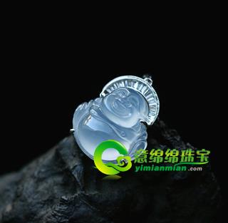 老坑玻璃种强荧光翡翠玉弥勒佛吊坠