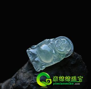 老坑玻璃种飘绿花翡翠玉弥勒佛挂件