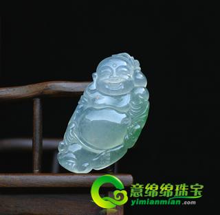 老坑冰种绿翡翠玉佛挂件-自在弥勒佛