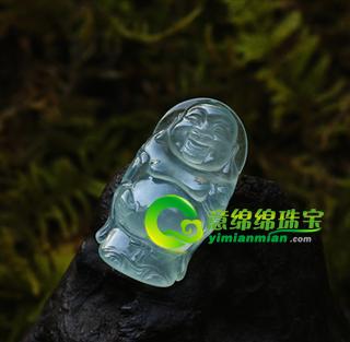 天然翡翠A货老坑玻璃种荧光湖绿翡翠玉佛吊坠-笑弥勒站佛