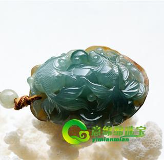 天然翡翠A货老坑冰种蓝水黄翡翠手把件-金玉满堂 