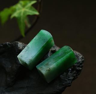 老坑糯种天然满绿翡翠A货玉印章情侣对佩（特惠）