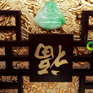 初发芙蓉缅甸天然翡翠A货弥勒佛吊坠