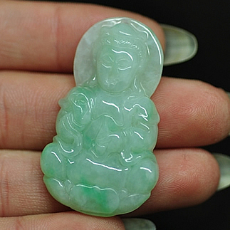 吉祥幸福缅甸天然翡翠A货玉观音挂件