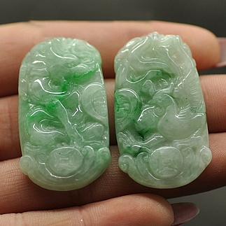 地久天长缅甸天然翡翠龙凤情侣挂件