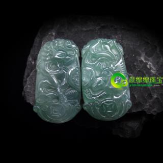 海誓山盟缅甸天然翡翠蓝水龙凤情侣挂件