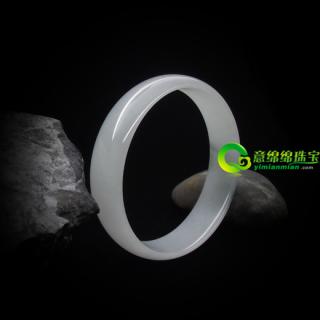 五福同寿缅甸天然花青色翡翠A货玉手镯（特）