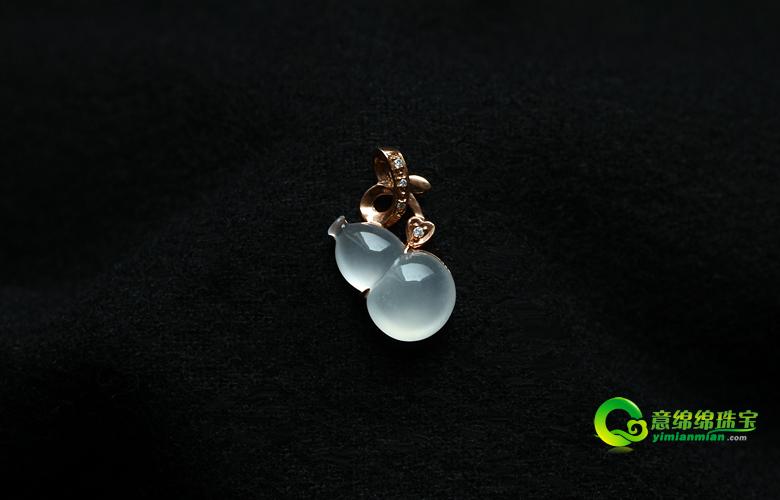 甸老坑玻璃种天然荧光翡翠A货玫瑰金钻石玉葫