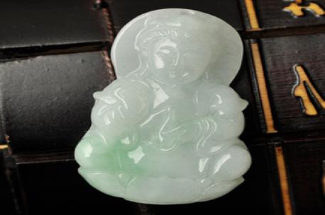 处处平安缅甸天然翡翠A货玉观音挂件