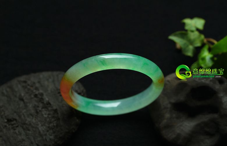 缅甸老坑冰玻璃种天然红绿翡翠A货玉手镯 内径