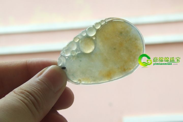 万事亨通精品天然老坑A货冰种黄翡福瓜翡翠吊