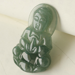 缅甸天然翡翠A货油青种观音吊坠
