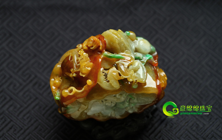 天然黄加绿翡翠A货玉手把件手玩件 螳螂捕蝉黄雀在后 -意绵绵珠宝